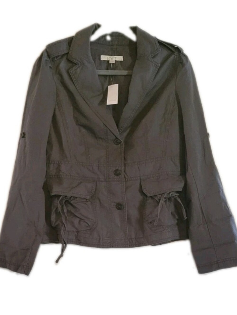 Loft Ann Taylor Utility Safari Jacket Tie Back Roll Tab Sleeve Gorpcore Military